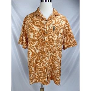 Columbia Men XL Orange Short Sleeve Button Up Leaves Leaf Shirt Top Hawaiian